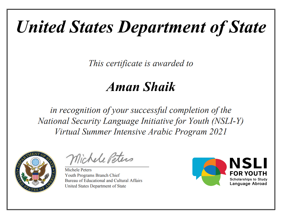 US Department Arabic Scholarship